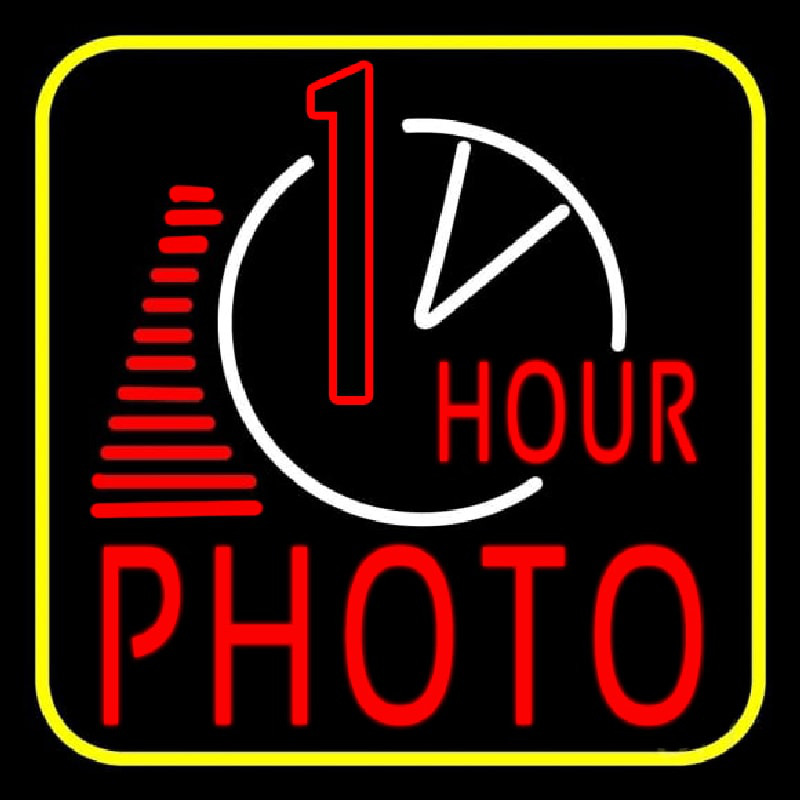 1 Hour Photo With Clock Icon Neontábla