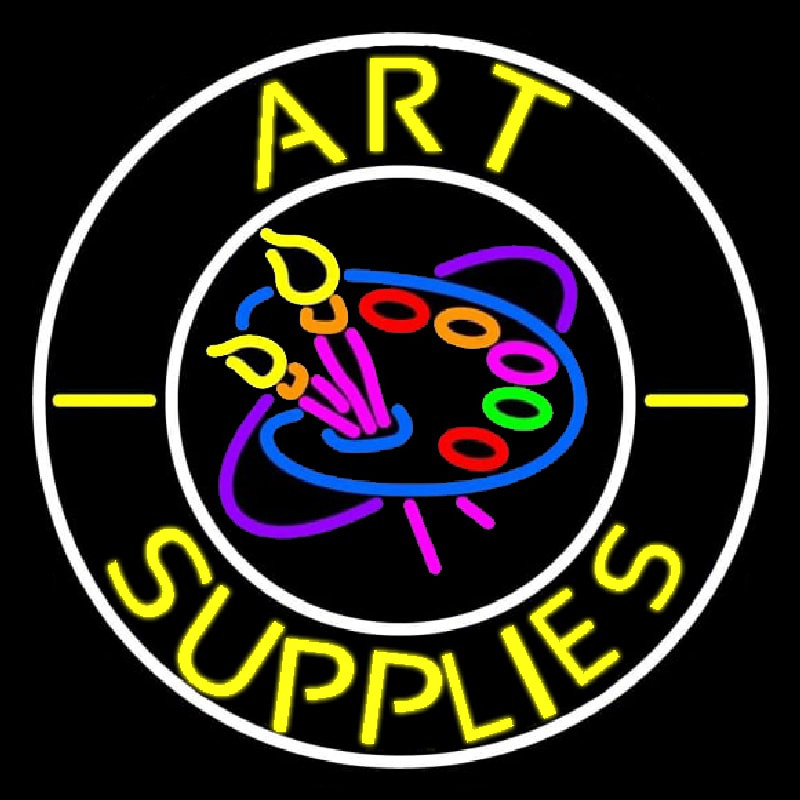 Art Supplies With White Circle Neontábla