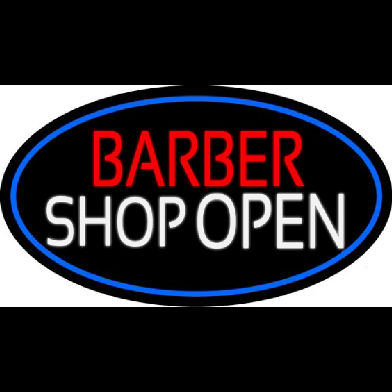 Barber Shop Open With Blue Border Neontábla