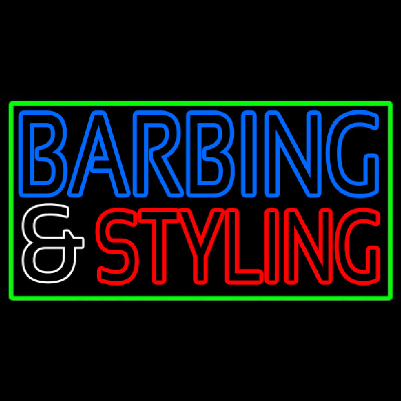 Barbering And Styling With Green Border Neontábla