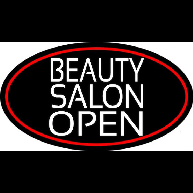 Beauty Salon Open Oval With Red Border Neontábla