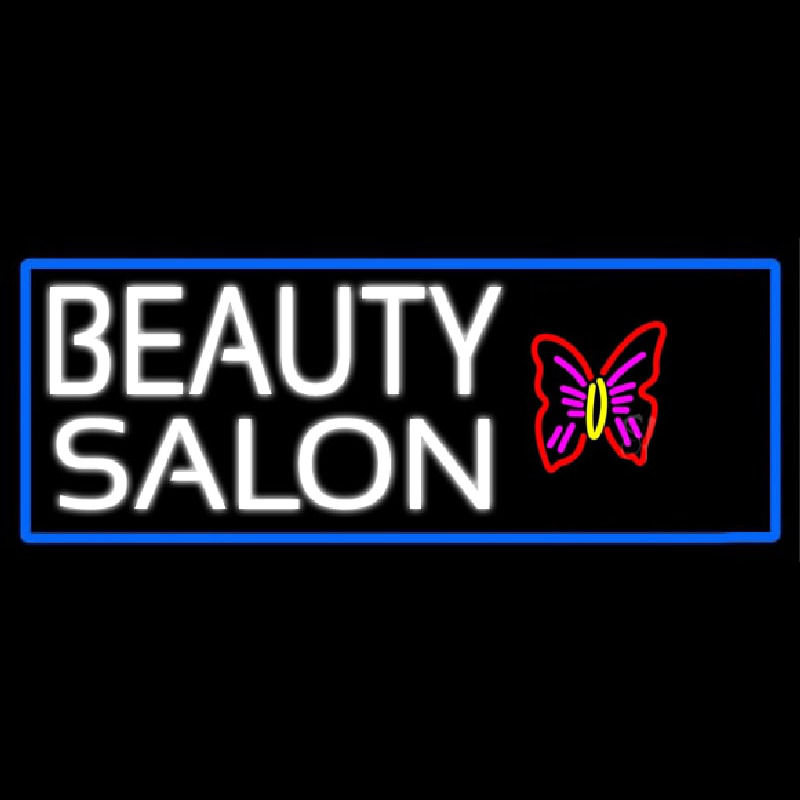 Beauty Salon With Butterfly Logo With Blue Border Neontábla