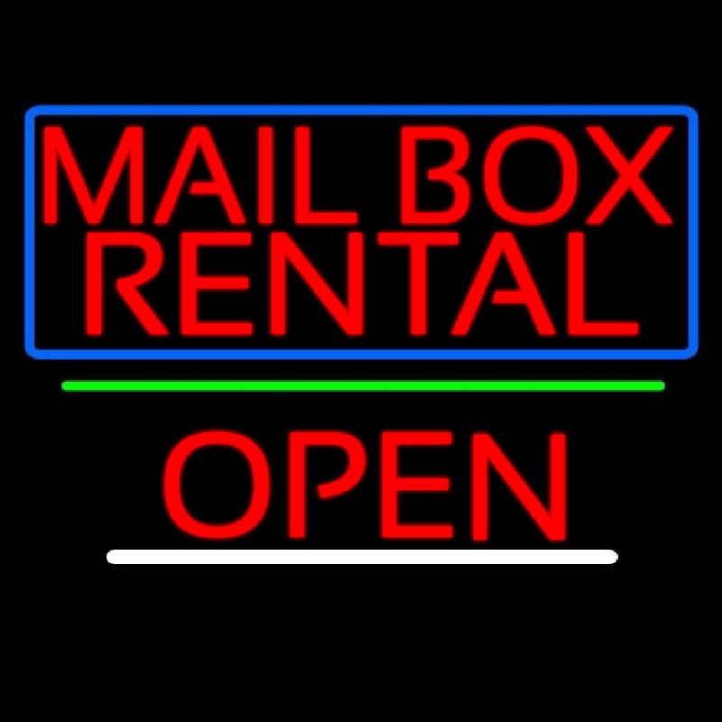 Block Mail Bo  Rental Blue Border With Open 2 Neontábla