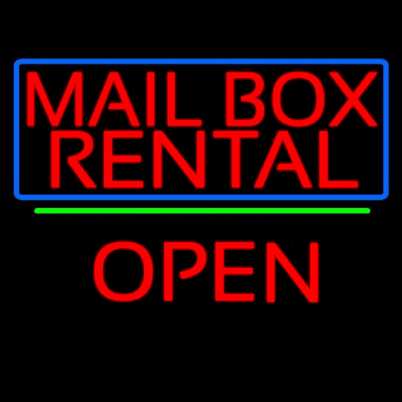 Block Mail Bo  Rental Blue Border With Open 3 Neontábla