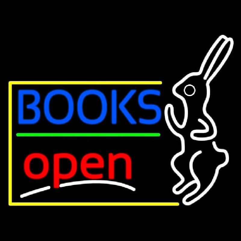 Blue Books With Rabbit Logo Open Neontábla