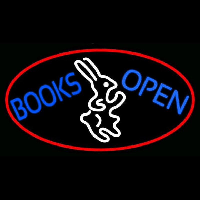 Blue Books With Rabbit Logo Open With Red Oval Neontábla