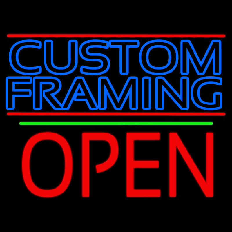 Blue Custom Framing With Lines With Open 1 Neontábla