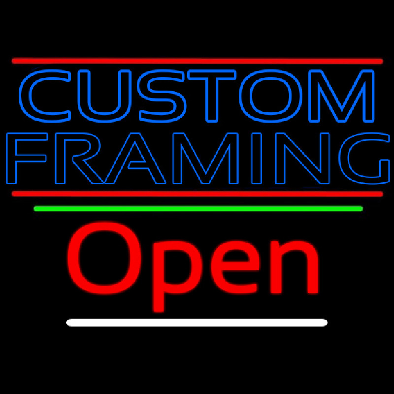 Blue Custom Framing With Lines With Open 3 Neontábla