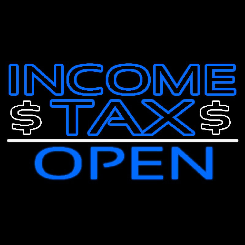 Blue Income Ta  Open With Dollar Logo Neontábla