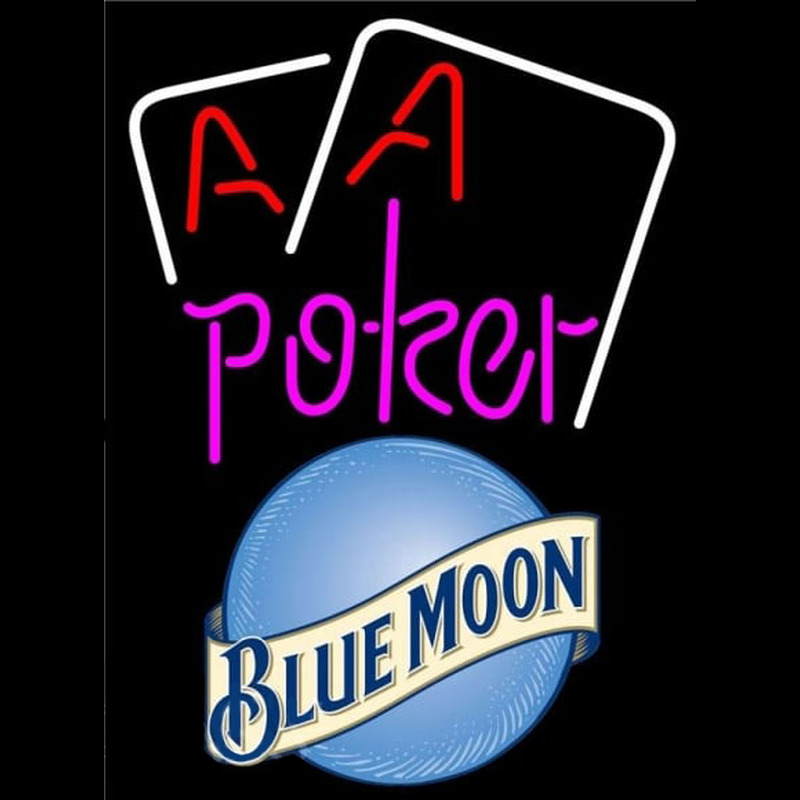 Blue Moon Purple Lettering Red Aces White Cards Beer Sign Neontábla