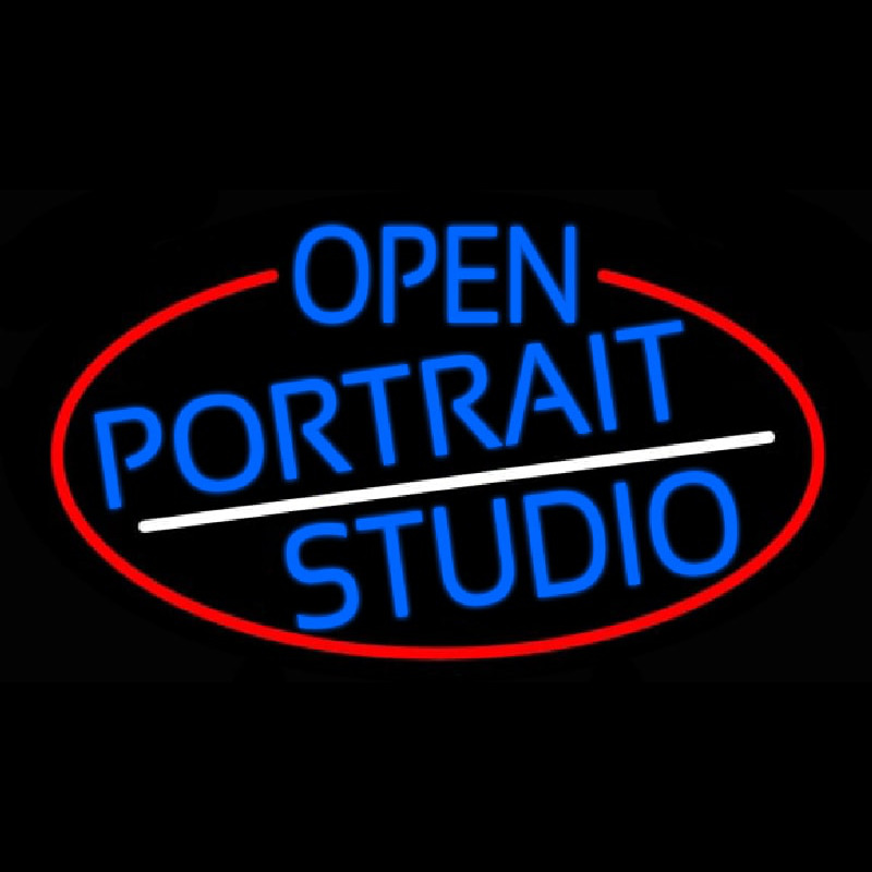 Blue Open Portrait Studio Oval With Red Border Neontábla