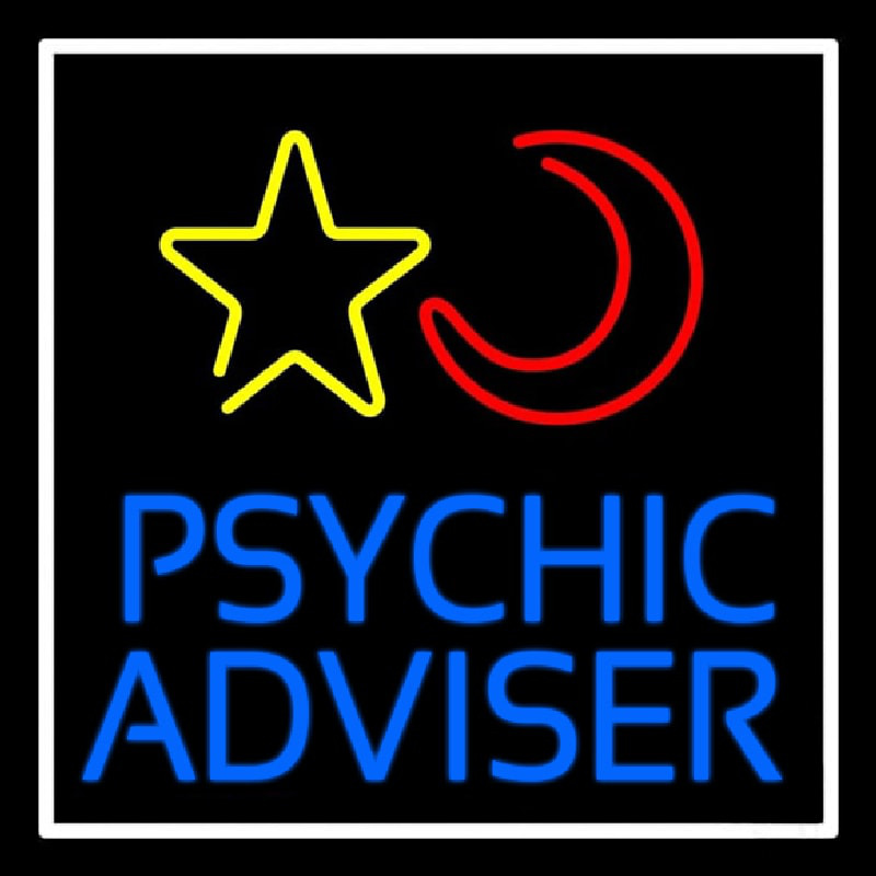 Blue Psychic Advisor With Logo White Border Neontábla