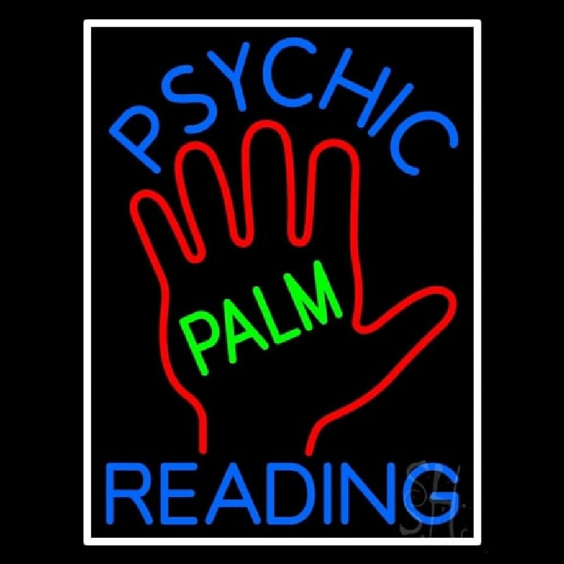 Blue Psychic Reading With Green Palm Neontábla