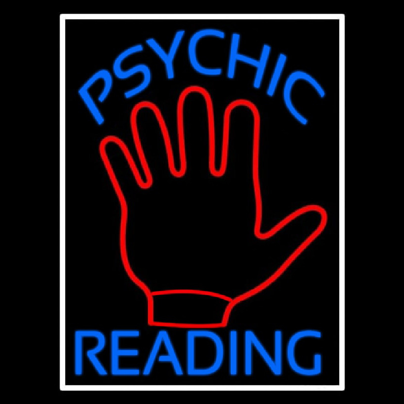 Blue Psychic Reading With White Border Neontábla