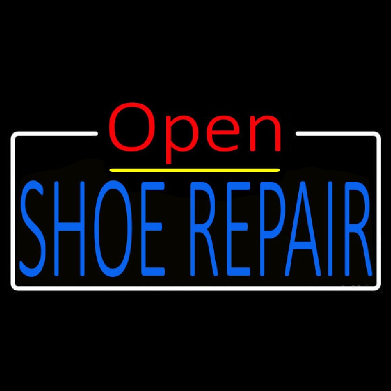 Blue Shoe Repair Open White Border Neontábla