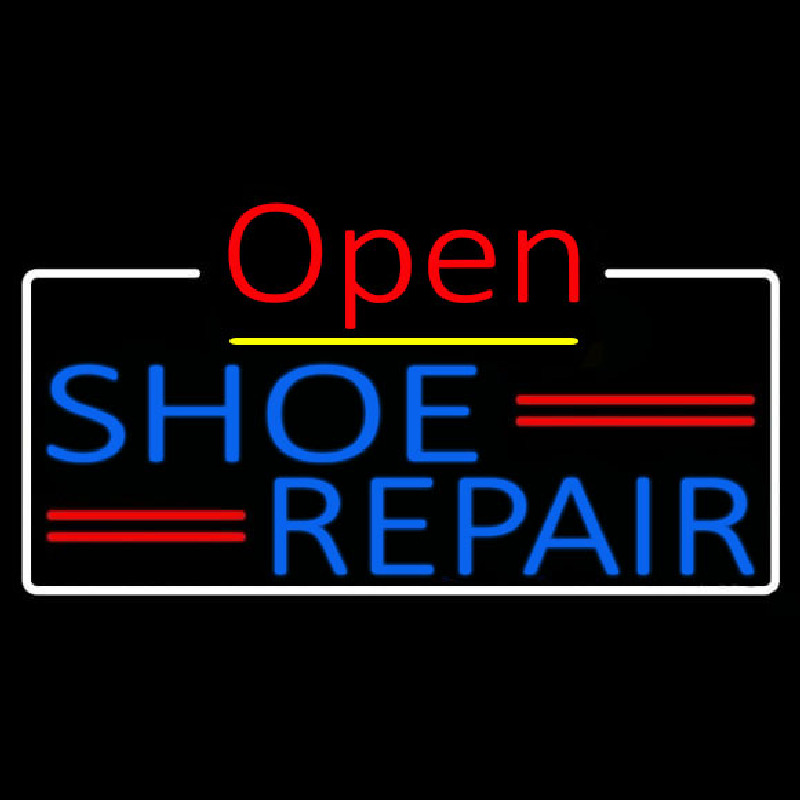 Blue Shoe Repair Open With Border Neontábla