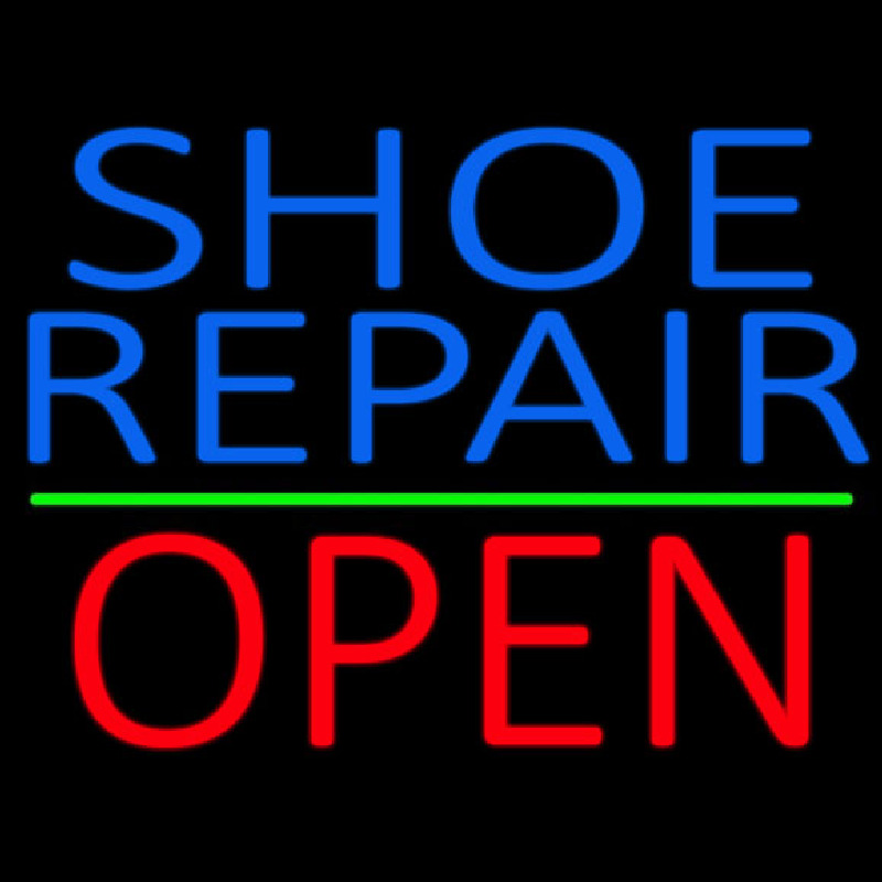 Blue Shoe Repair Open With Green Line Neontábla