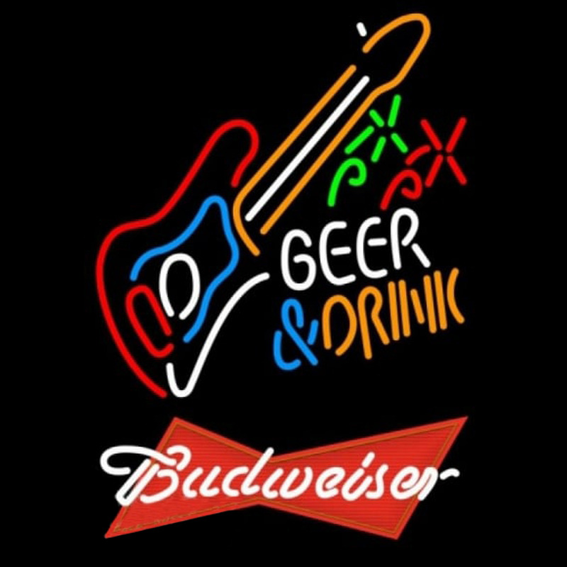 Budweiser Red And Drink Guitar Beer Sign Neontábla