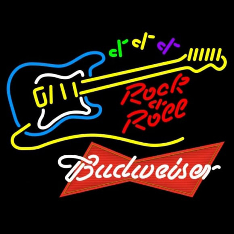 Budweiser Red Rock N Roll Yellow Guitar Beer Sign Neontábla