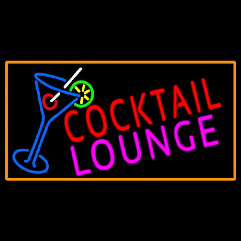 Cocktail Lounge And Martini Glass With Orange Border Neontábla