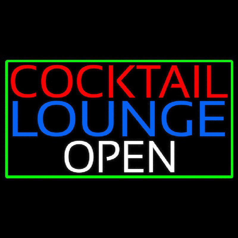 Cocktail Lounge Open With Green Border Neontábla