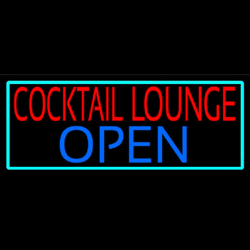 Cocktail Lounge Open With Turquoise Border Neontábla