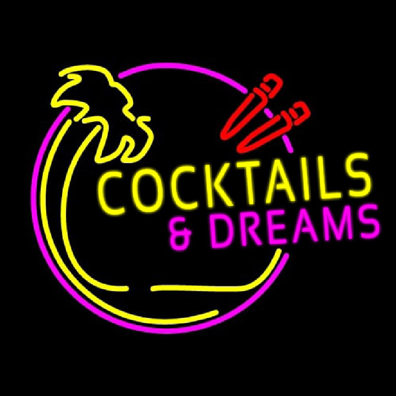 Cocktails and Dreams Bar Real Neon Glass Tube Neontábla