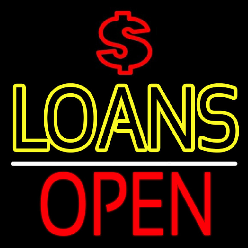 Double Stroke Loans With Dollar Logo Open Neontábla