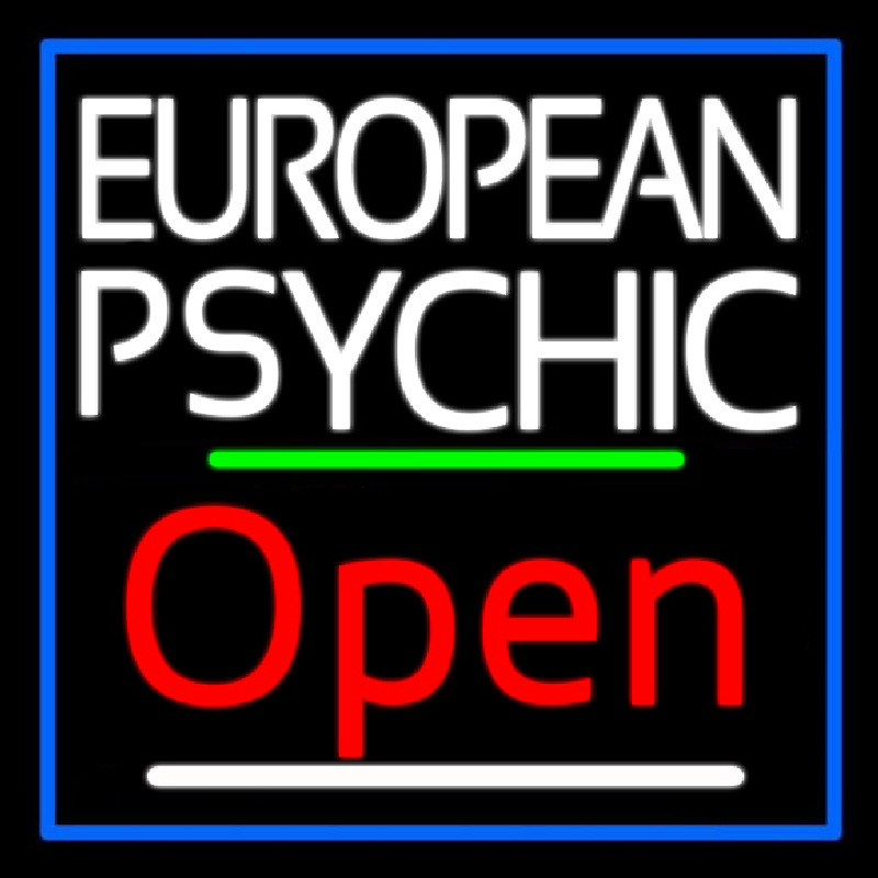 European Psychic Open Blue Border Neontábla