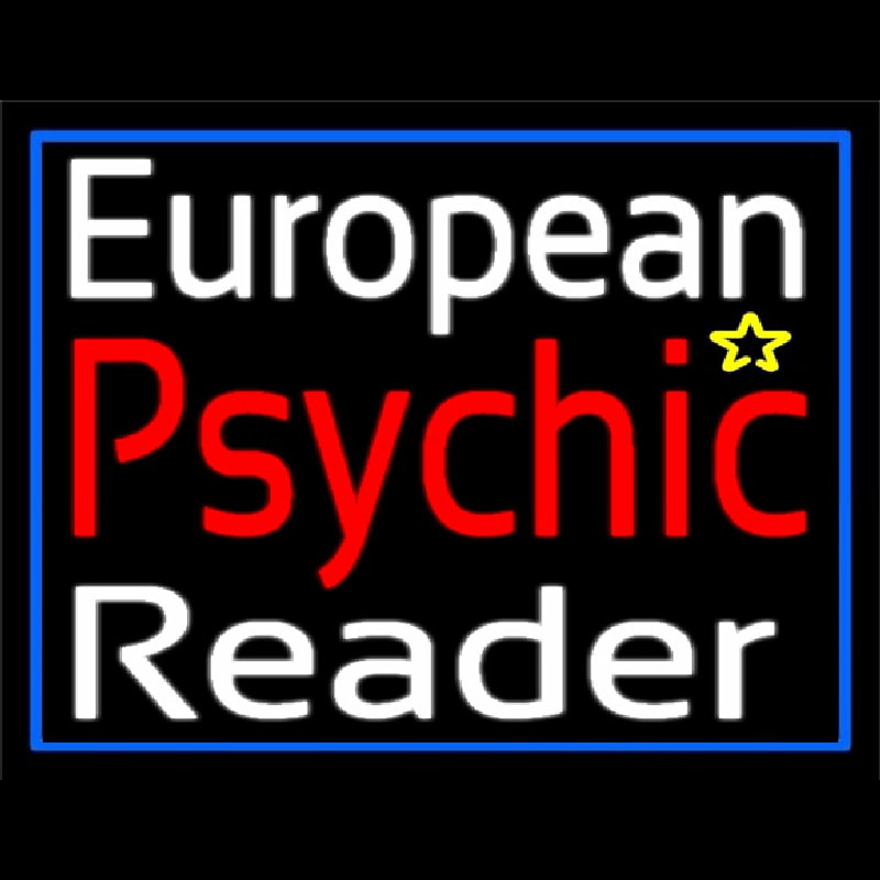 European Psychic Reader With Blue Border Neontábla