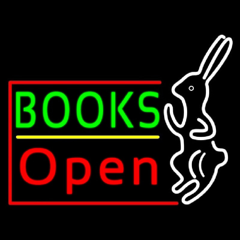 Green Books With Rabbit Logo Open Neontábla