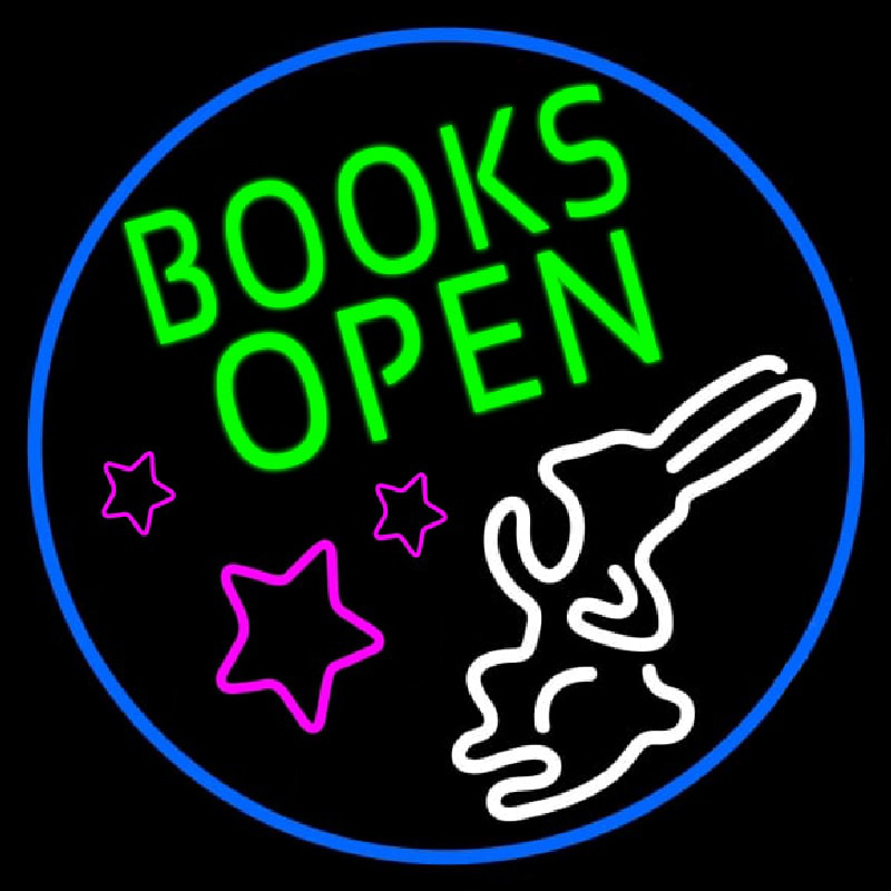 Green Books With Rabbit Logo Open Neontábla