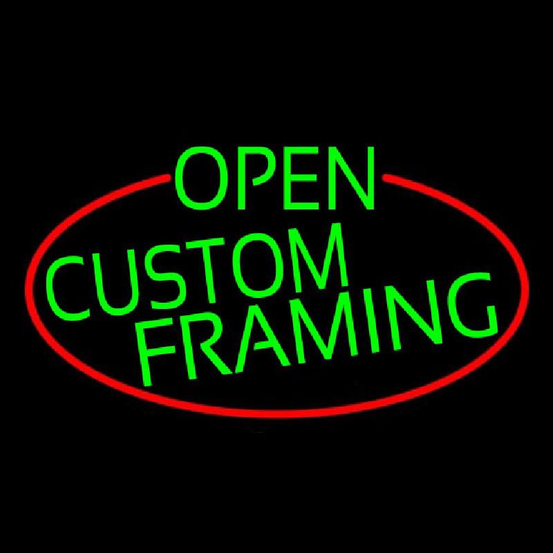 Green Open Custom Framing Oval With Red Border Neontábla