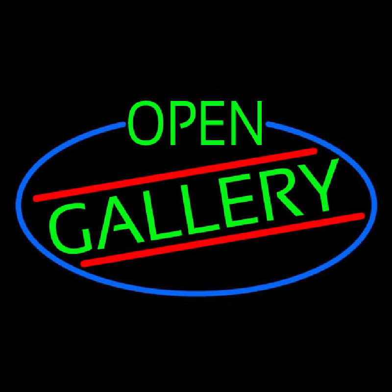 Green Open Gallery Oval With Blue Border Neontábla