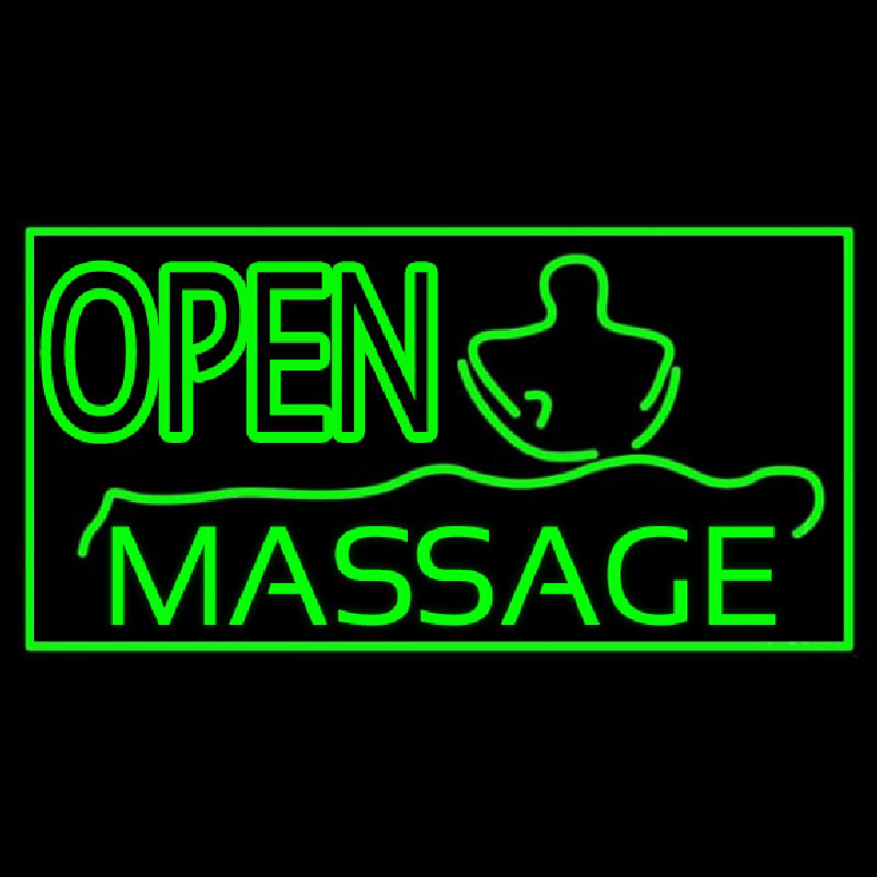 Green Open Massage Neontábla