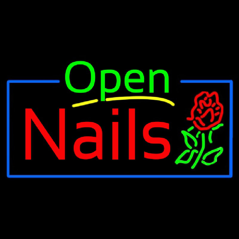 Green Open Nails Flower Logo Neontábla