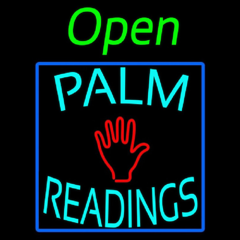 Green Open Turquoise Palm Readings Blue Border Neontábla