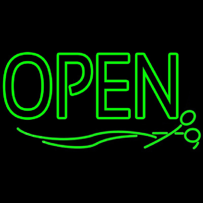 Green Open With Scissor Neontábla