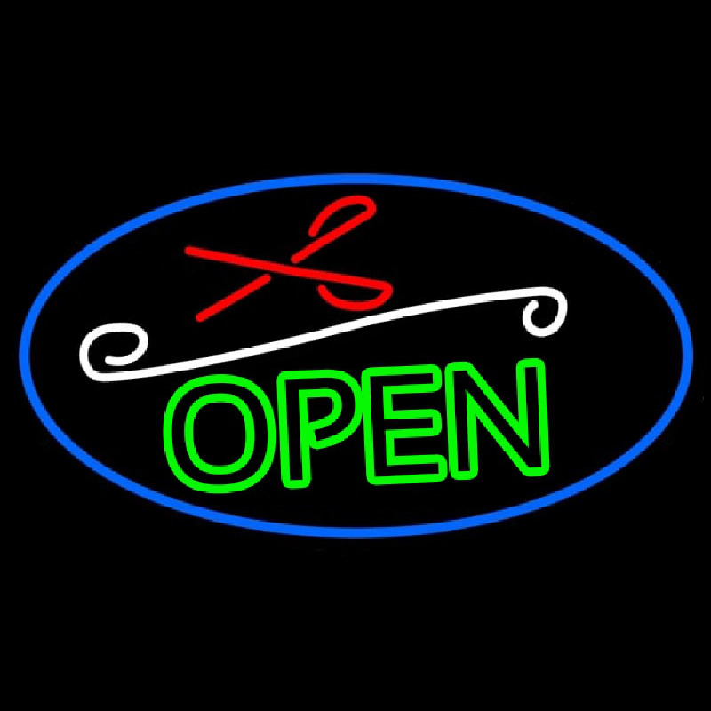 Green Open With Scissor Neontábla