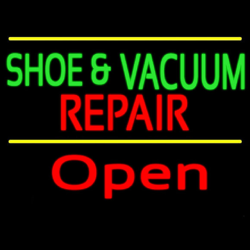 Green Shoe And Vacuum Red Repair Open Neontábla