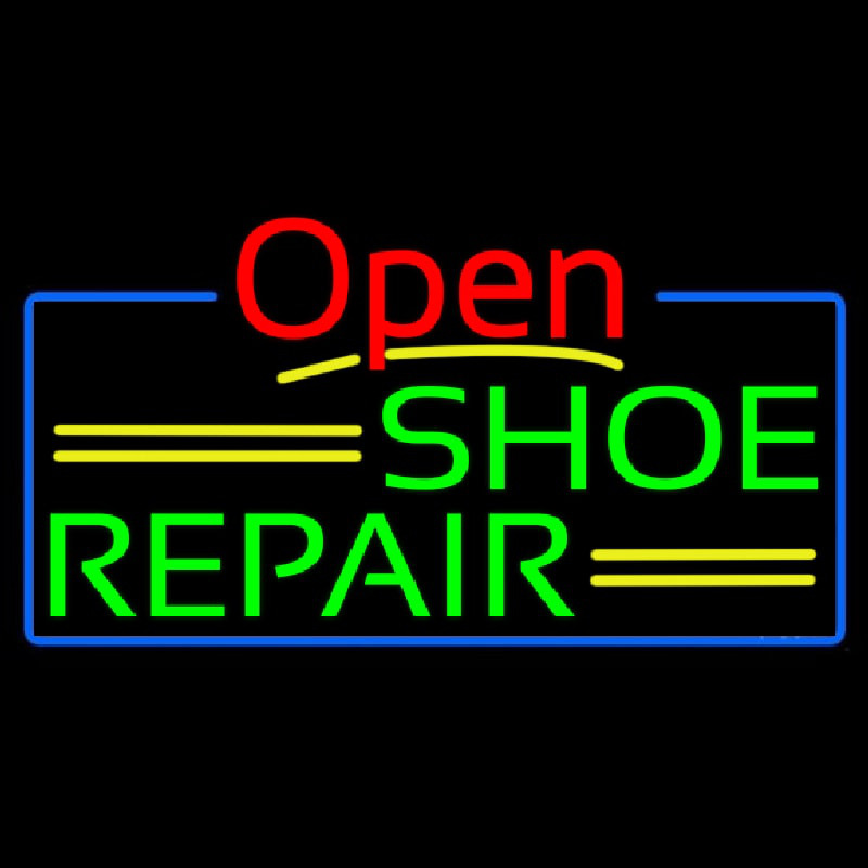 Green Shoe Repair Open With Blue Border Neontábla