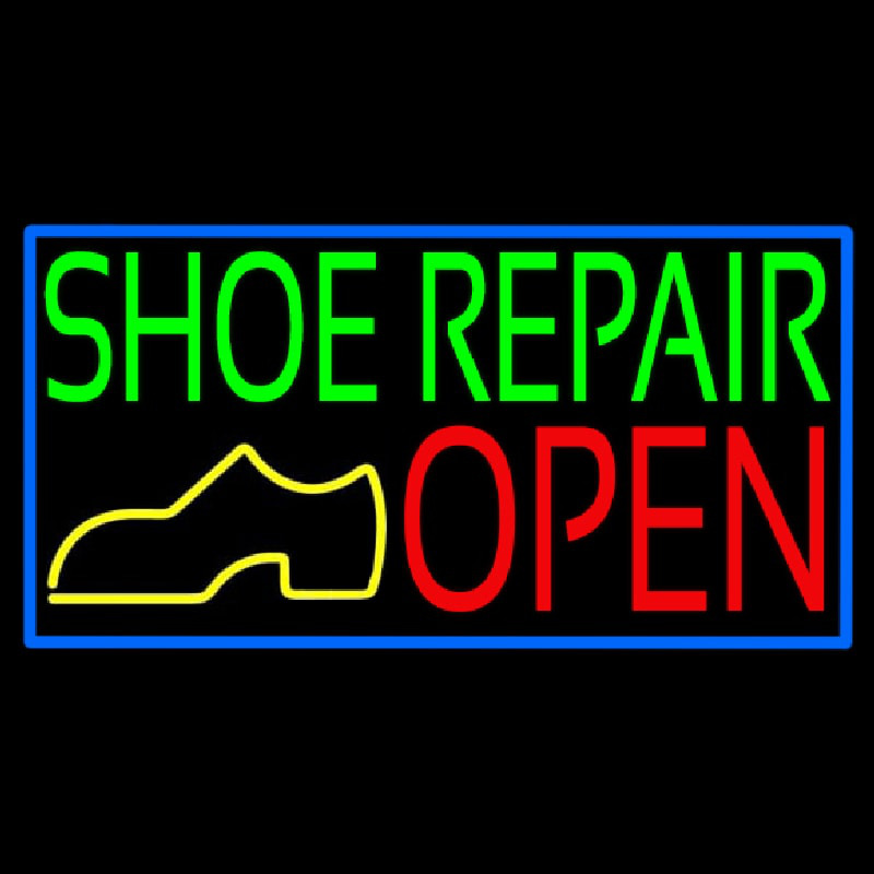 Green Shoe Repair Open With Border Neontábla