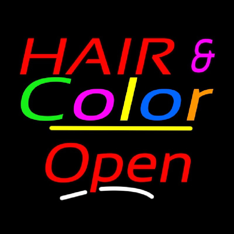 Hair And Color Open Yellow Line Neontábla