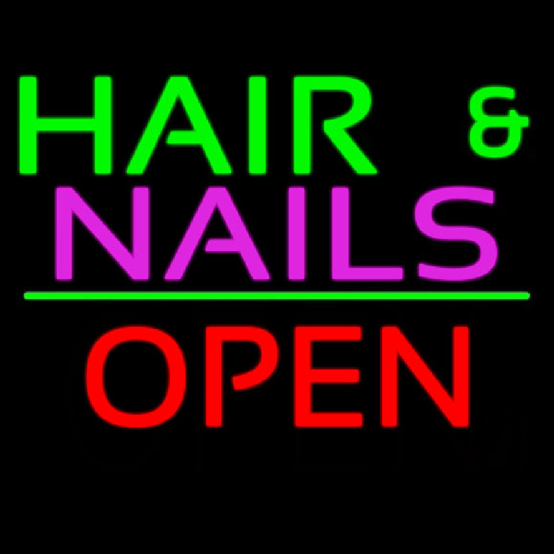 Hair And Nails Block Open Green Line Neontábla