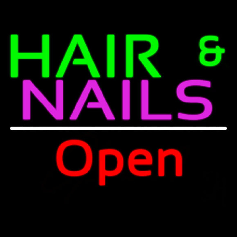 Hair And Nails Open White Line Neontábla