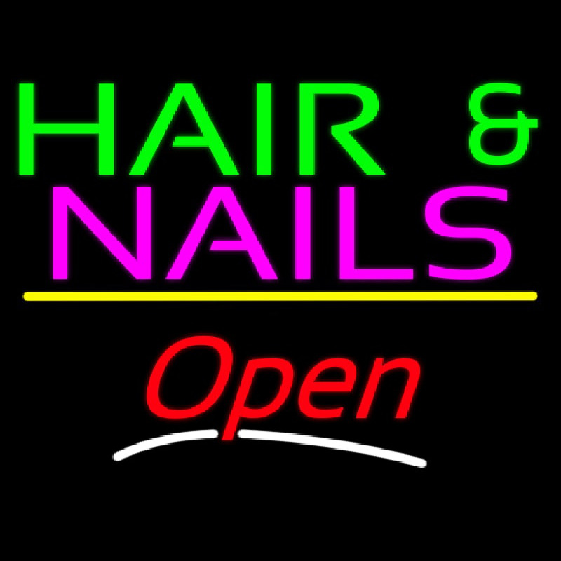 Hair And Nails Open Yellow Line Neontábla