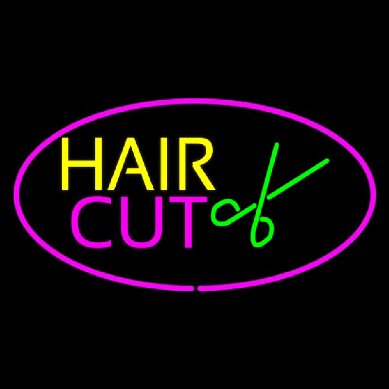 Hair Cut Logo Oval Pink Neontábla