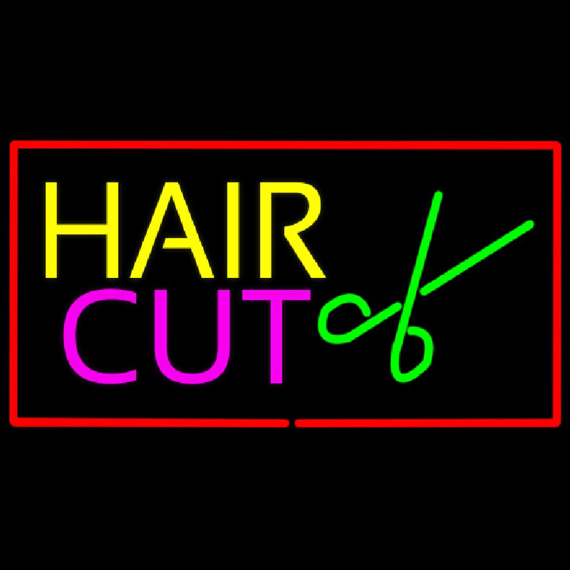 Hair Cut Logo With Red Border Neontábla