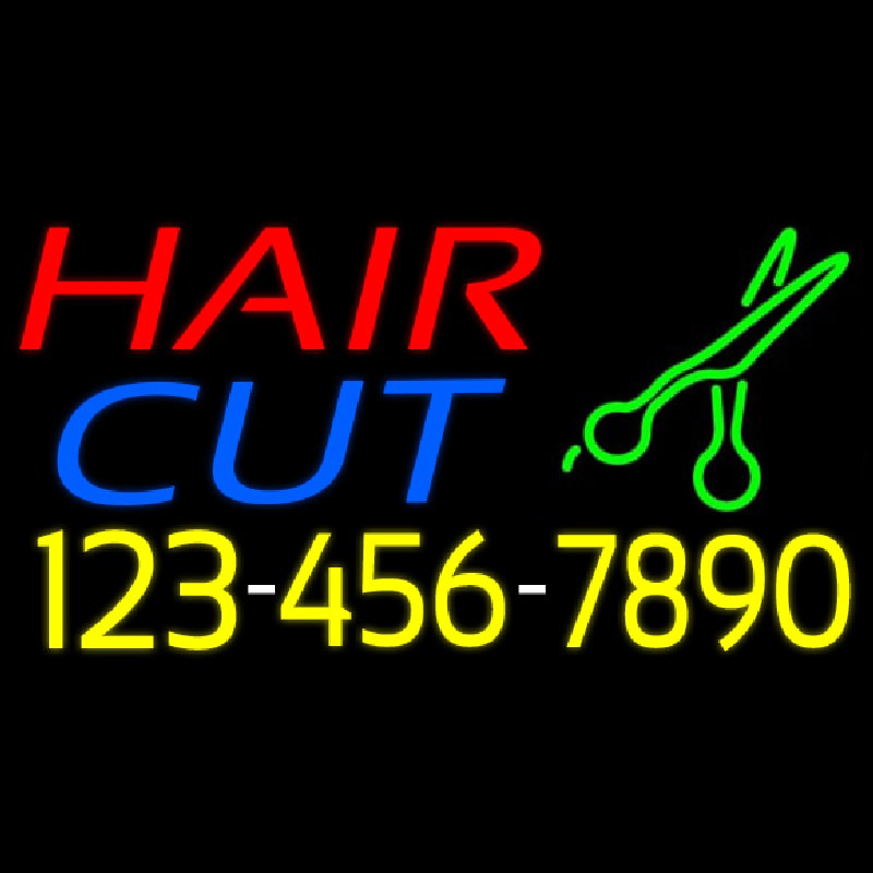 Hair Cut With Number And Scissor Neontábla