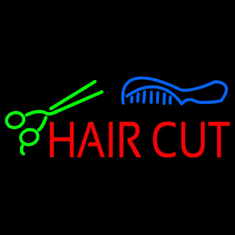 Hair Cut With Scissor And Comb Neontábla